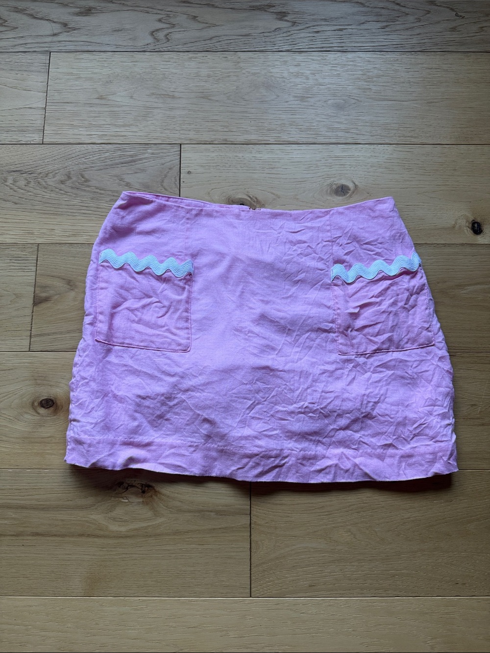 Lilly Pulitzer Nik Ric Rac Trim 100% Linen Pink Mini Skirt Retro Resortwear - Picture 2 of 8